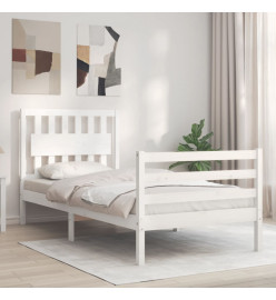 Cadre de lit avec tête de lit blanc 90x200 cm bois massif