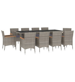 Ensemble à manger de jardin 11pcs avec coussins gris poly rotin