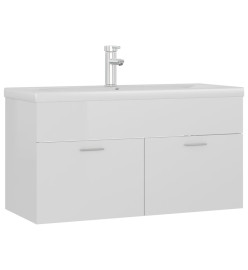Armoire d'évier avec lavabo intégré Blanc brillant Aggloméré