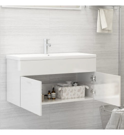 Armoire d'évier avec lavabo intégré Blanc brillant Aggloméré