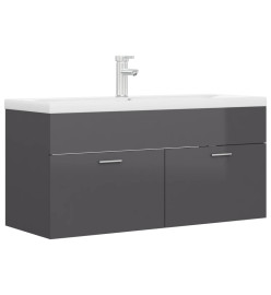 Armoire d'évier avec lavabo intégré Gris brillant Aggloméré