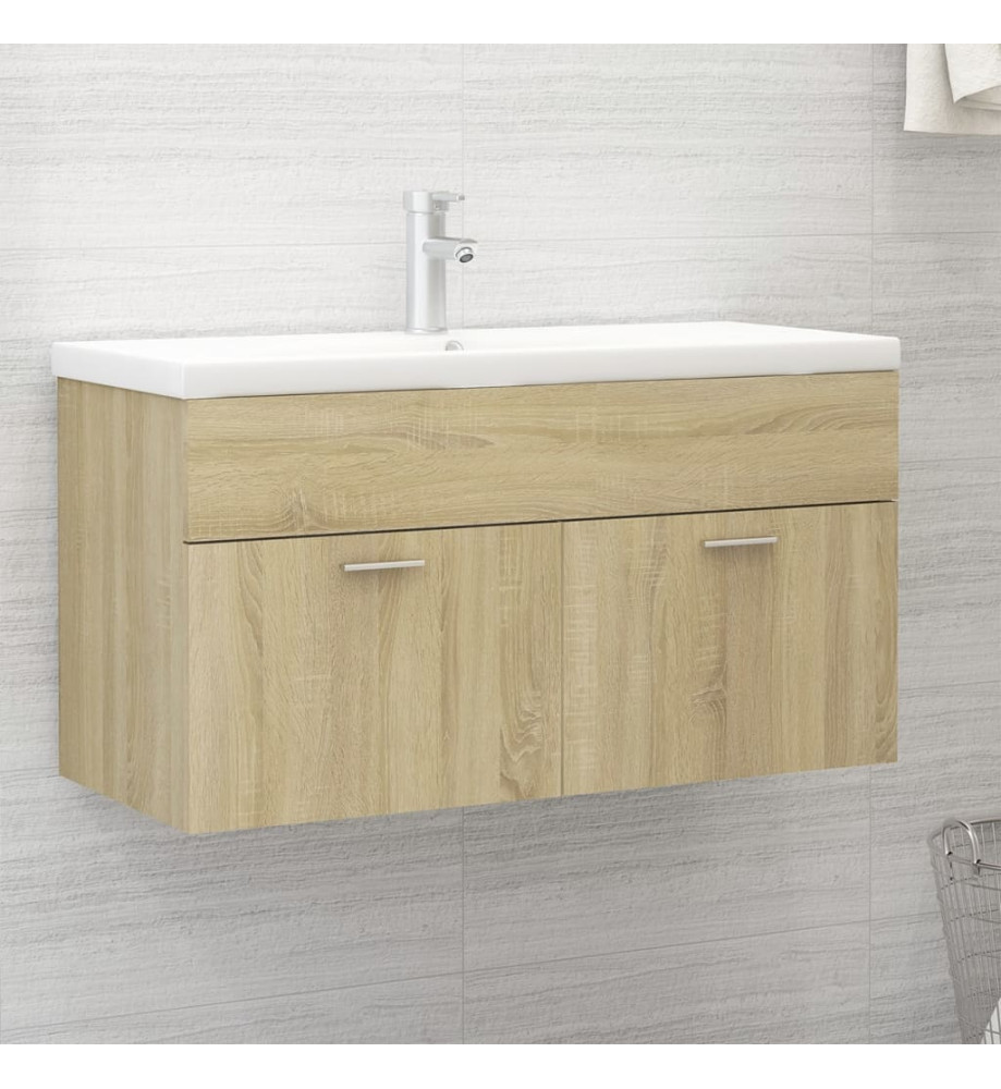 Armoire d'évier avec lavabo intégré Chêne sonoma Aggloméré Armoire d'évier avec lavabo intégré Chêne sonoma Aggloméré