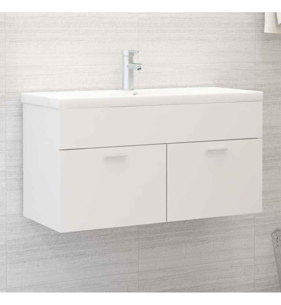 Armoire d'évier avec lavabo intégré Blanc Aggloméré Armoire d'évier avec lavabo intégré Blanc Aggloméré