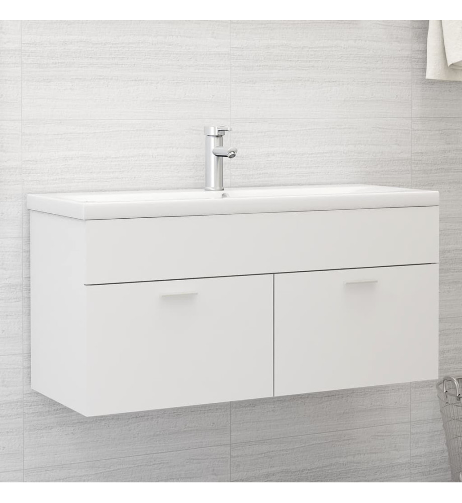 Armoire d'évier avec lavabo intégré Blanc Aggloméré Armoire d'évier avec lavabo intégré Blanc Aggloméré