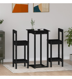 Ensemble de bar 3 pcs Noir Bois de pin massif