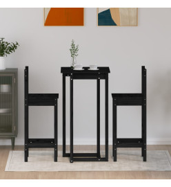 Ensemble de bar 3 pcs Noir Bois de pin massif