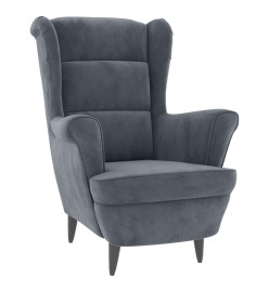 Fauteuil à oreilles avec tabouret gris foncé velours