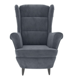 Fauteuil à oreilles avec tabouret gris foncé velours