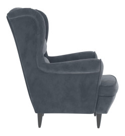 Fauteuil à oreilles avec tabouret gris foncé velours