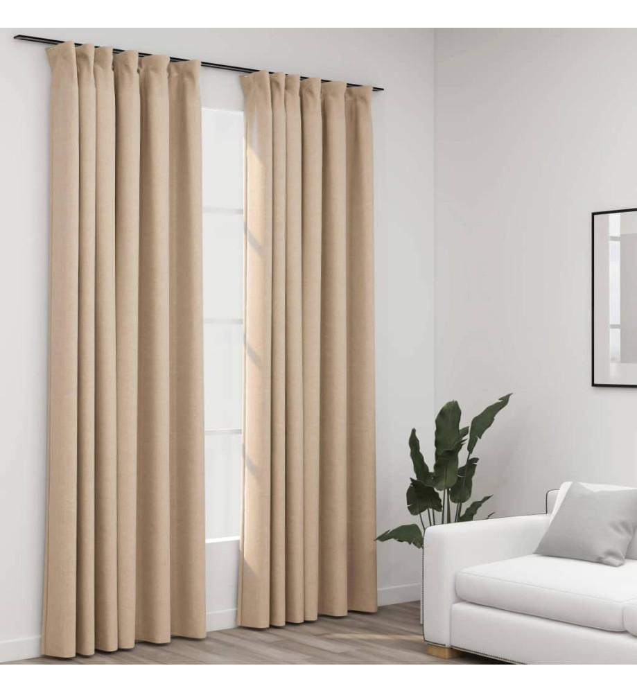 Rideaux occultants aspect lin et crochets 2 pcs Beige 140x245cm Rideaux occultants aspect lin et crochets 2 pcs Beige 140x245cm