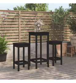 Ensemble de bar 3 pcs Noir Bois de pin massif