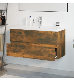Meuble lavabo avec bassin intégré Chêne fumé Bois d'ingénierie