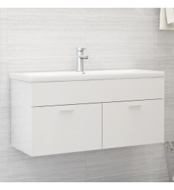 Armoire d'évier avec lavabo intégré Blanc brillant Aggloméré