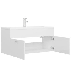 Armoire d'évier avec lavabo intégré Blanc brillant Aggloméré