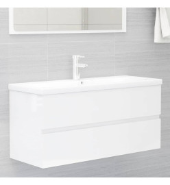 Armoire d'évier avec lavabo intégré Blanc brillant Aggloméré