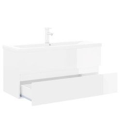 Armoire d'évier avec lavabo intégré Blanc brillant Aggloméré