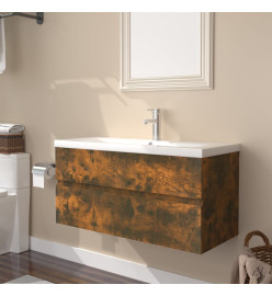 Meuble lavabo avec bassin intégré Chêne fumé Bois d'ingénierie