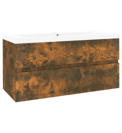 Meuble lavabo avec bassin intégré Chêne fumé Bois d'ingénierie