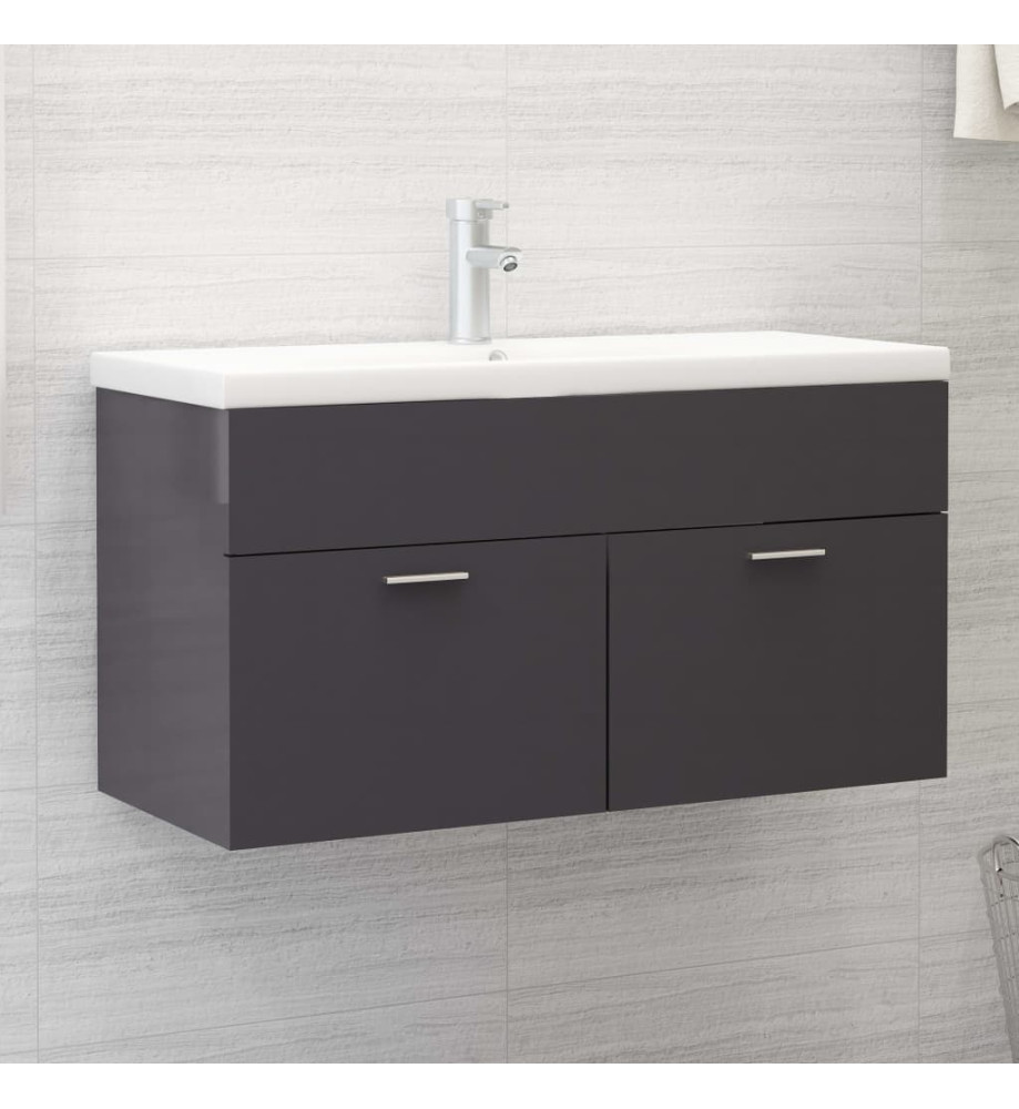 Armoire d'évier avec lavabo intégré Gris brillant Aggloméré Armoire d'évier avec lavabo intégré Gris brillant Aggloméré
