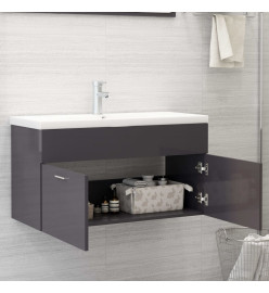 Armoire d'évier avec lavabo intégré Gris brillant Aggloméré