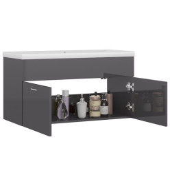 Armoire d'évier avec lavabo intégré Gris brillant Aggloméré