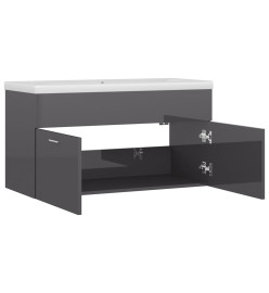 Armoire d'évier avec lavabo intégré Gris brillant Aggloméré
