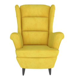 Fauteuil à oreilles avec tabouret jaune moutarde velours