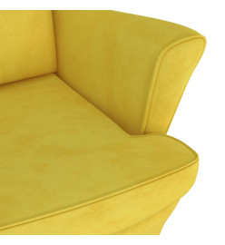 Fauteuil à oreilles avec tabouret jaune moutarde velours