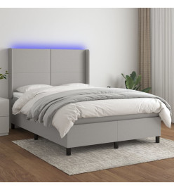 Sommier tapissier et matelas et LED Gris clair 140x200 cm Tissu