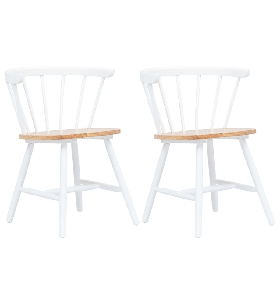 Chaises à manger lot de 2 blanc et bois clair bois hévéa massif