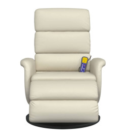 Fauteuil inclinable de massage et repose-pieds crème similicuir