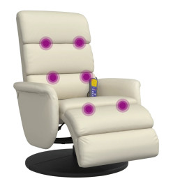 Fauteuil inclinable de massage et repose-pieds crème similicuir