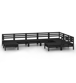 Salon de jardin 9 pcs Bois de pin massif Noir