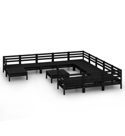 Salon de jardin 13 pcs Noir Bois de pin massif