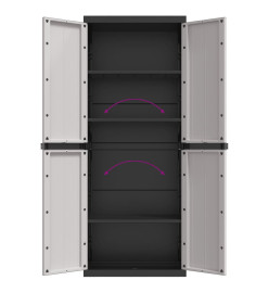 Armoire de rangement d'extérieur gris et noir 65x37x165 cm PP