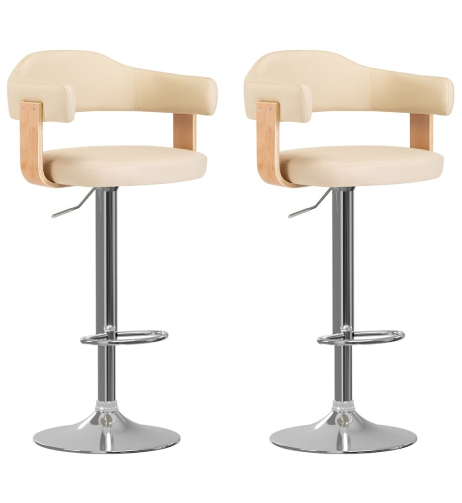 Tabourets de bar lot de 2 crème bois courbé et similicuir