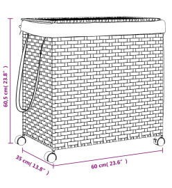 Panier à linge avec roulettes gris 60x35x60,5 cm résine tressée