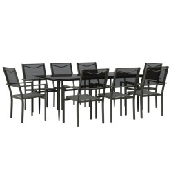 Ensemble à manger de jardin 9 pcs noir textilène et acier