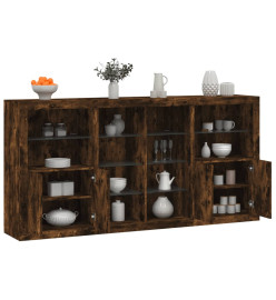 Buffet avec lumières LED chêne fumé 202x37x100 cm