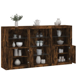 Buffet avec lumières LED chêne fumé 181,5x37x100 cm