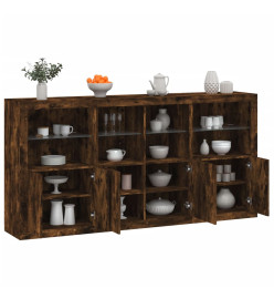 Buffet avec lumières LED chêne fumé 202x37x100 cm