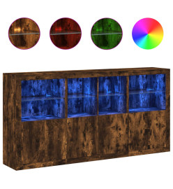 Buffet avec lumières LED chêne fumé 202x37x100 cm