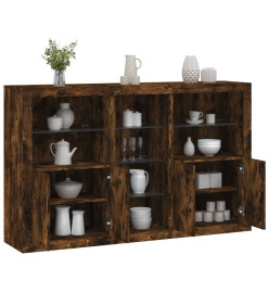 Buffet avec lumières LED chêne fumé 162x37x100 cm
