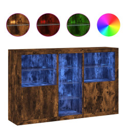 Buffet avec lumières LED chêne fumé 162x37x100 cm