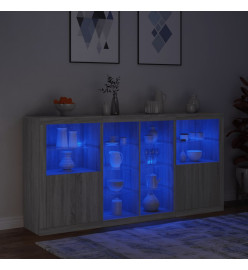 Buffet avec lumières LED sonoma gris 202x37x100 cm