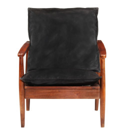 Fauteuil noir cuir véritable et bois d'acacia solide