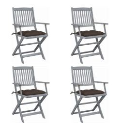 Chaises pliables d'extérieur 4 pcs avec coussins Bois d'acacia