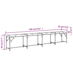 Banc à manger gris clair 248x32x45 cm acier et tissu