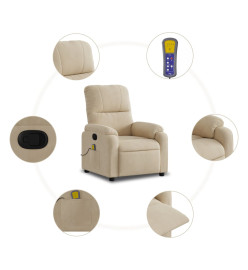 Fauteuil inclinable de massage crème tissu microfibre