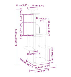 Arbre à chat avec griffoirs en sisal Crème 144,5 cm